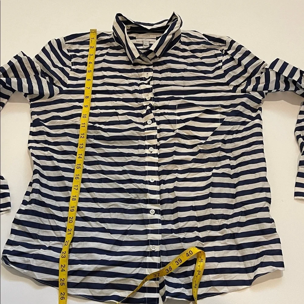 J. Crew Long Sleeve Navy and White Striped Button-Up